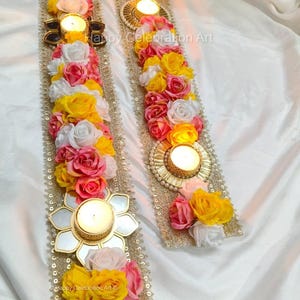 Skumrosblomma Bordljuslöpare, Diwali Bröllopsdekor, 20 tum, Middagsdekoration med levande ljus