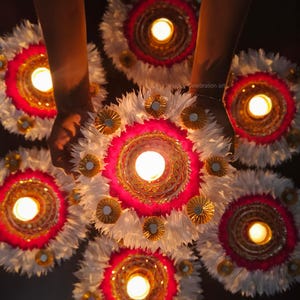 Handcrafted Jasmine Pom Pom Rangoli: Diwali T-Light Candle Holder