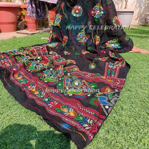 Phulkari Indian Traditional Festival Wear Cotton Dupatta with Handmade Mirror Work Embroidery - Perfect for Weddings and Special Occasions image 4