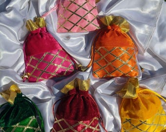 Velvet Potli Bag GotaPatti Banglori Silk Bag-Dry Fruit Potli-Wedding-Mehendi-Haldi favor-BollywoodParty-Housewarming-Navratri Return Gift