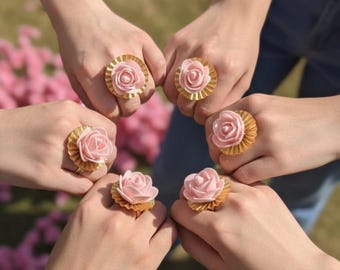 Adjustable Foam Rose Flower Ring | Indian Wedding ,Mehndi Favors | Jaipuri Gota Fabric Ring |  Bridesmaid Jewelry Gift,Nikha,Eid Favor