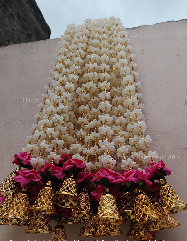 Jasmine (Mogra) With Bell Rose Flower Garland,Wedding Decor, Stage Backdrop,Floral String, Event Party Decoration, South Indian Decor Ideas image 3