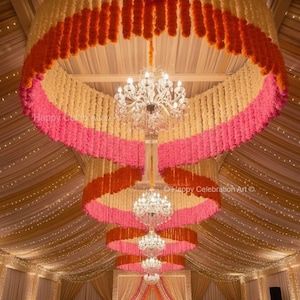 Fluffy Marigold With Jasmine Garlands Hanging For Ceiling Decoration,Chameli Garlands For Wedding Decoration,Mehndi Decoration,Temple Decor