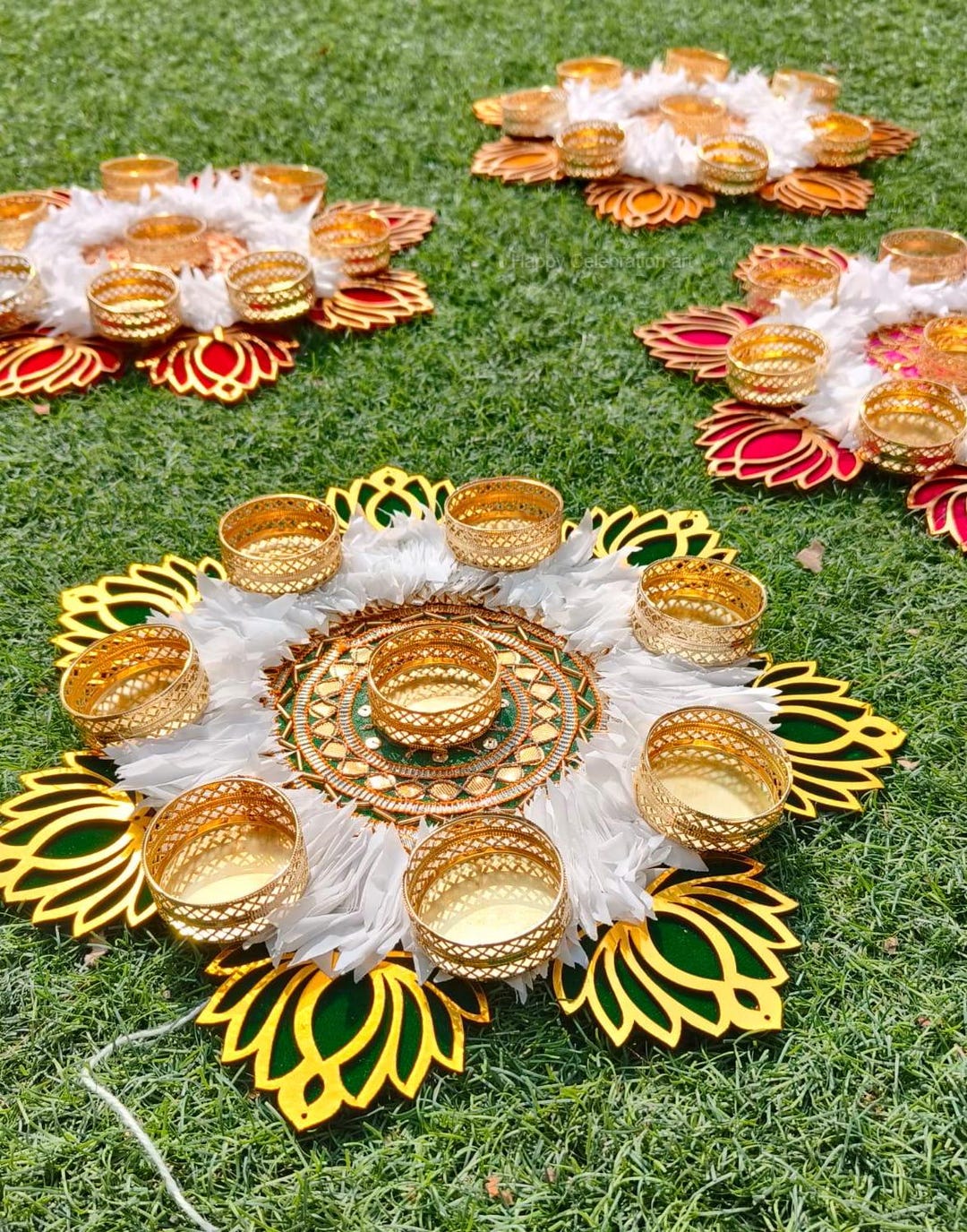 Assorted MDF Lotus Rangoli Set With Candle Holder for Diwali and ...