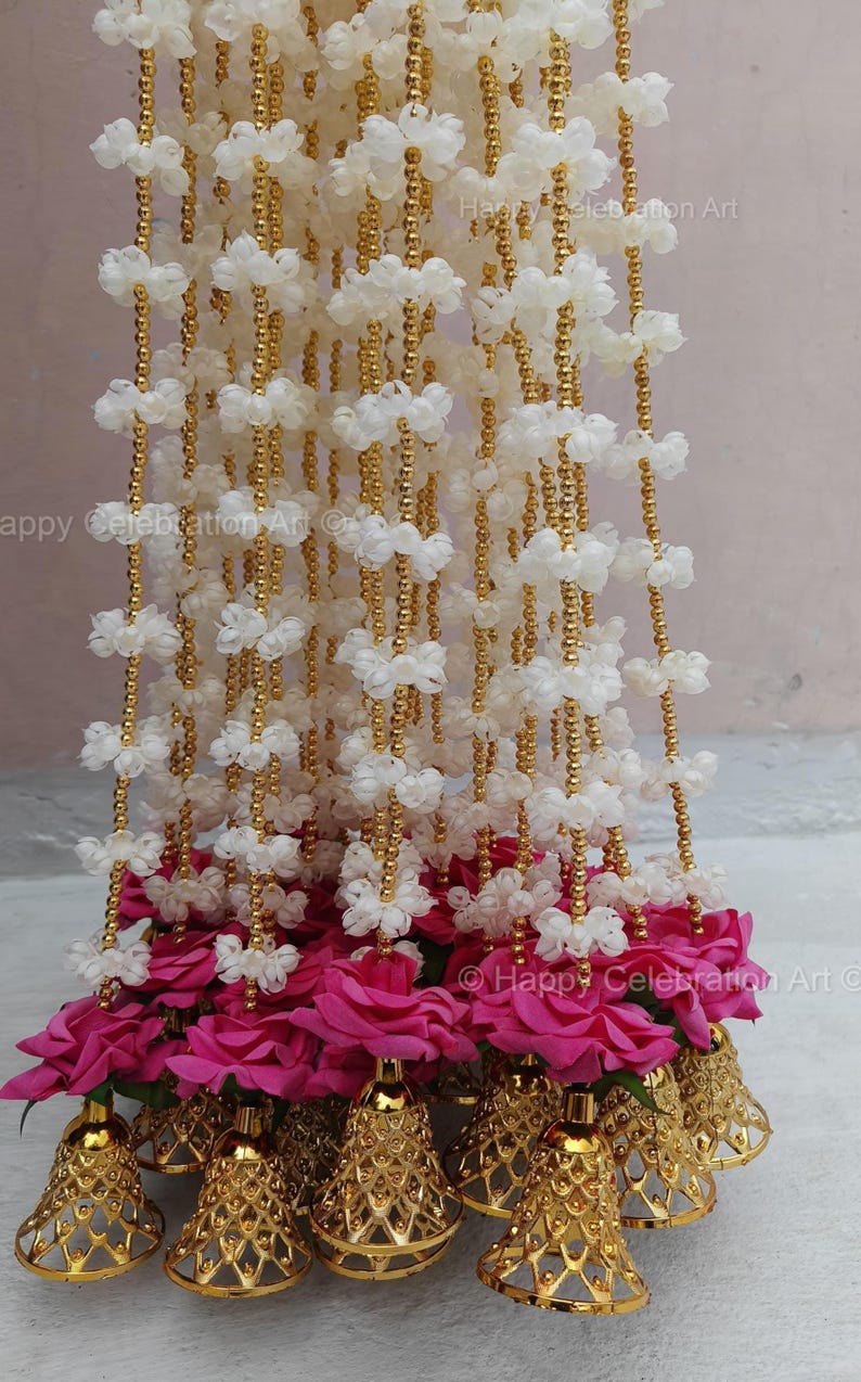 Jasmine (Mogra) With Bell Rose Flower Garland,Wedding Decor, Stage Backdrop,Floral String, Event Party Decoration, South Indian Decor Ideas image 4