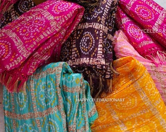 Rajasthani Silk Blend Solid Color Bandhani Print Dupatta Scarve/ Silk Bandhej Print Dupatta/ Tie Dye Scarve /Boho Stole,Bridesmaid Gifts