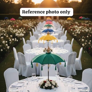 Centro de mesa com guarda-chuva de veludo, decoração de mesa balinesa, decoração para casamento na praia, mini guarda-chuva Jaipuri para mesa de jardim e recepção.