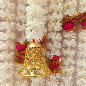 Mogra Floral Garland with Bells: Indian Wedding Decor, 4ft Toran