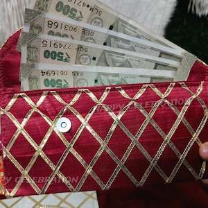Envelope de casamento indiano requintado para dinheiro Rakhi, envelope Eid, seda crua premium com Gotta - cores sortidas