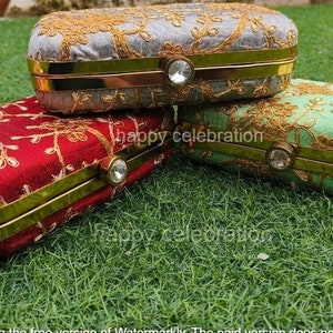 Women’s Clutches – Indian Wedding Beige & Green Floral Embroidered Box Clutch