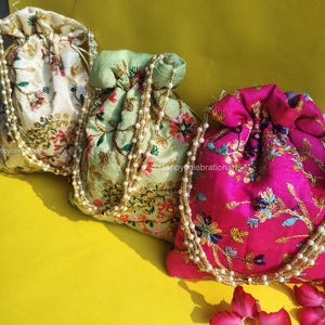 Embroidery Potli Bags: Indian Wedding Favor Pouches (8x7 Inch)