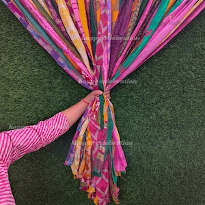 Vintage Silk Sari Curtain: Handmade Patchwork Door Drape