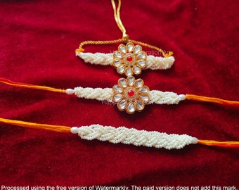 Exquisite Bhaiya Bhabhi Rakhi Set Indian Thread Bracelet,Perfect Rakhi for Brother&Bhabhi,Pearl Adorned Couple Rakhi Gift for Raksha Bandhan