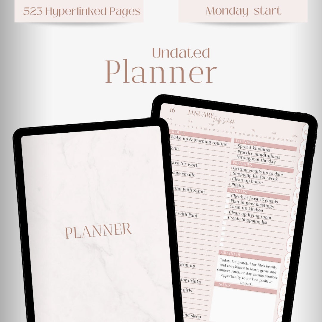 Undated Digital Planner, 2023 2024 Planner, Undated Goodnotes Planner ...