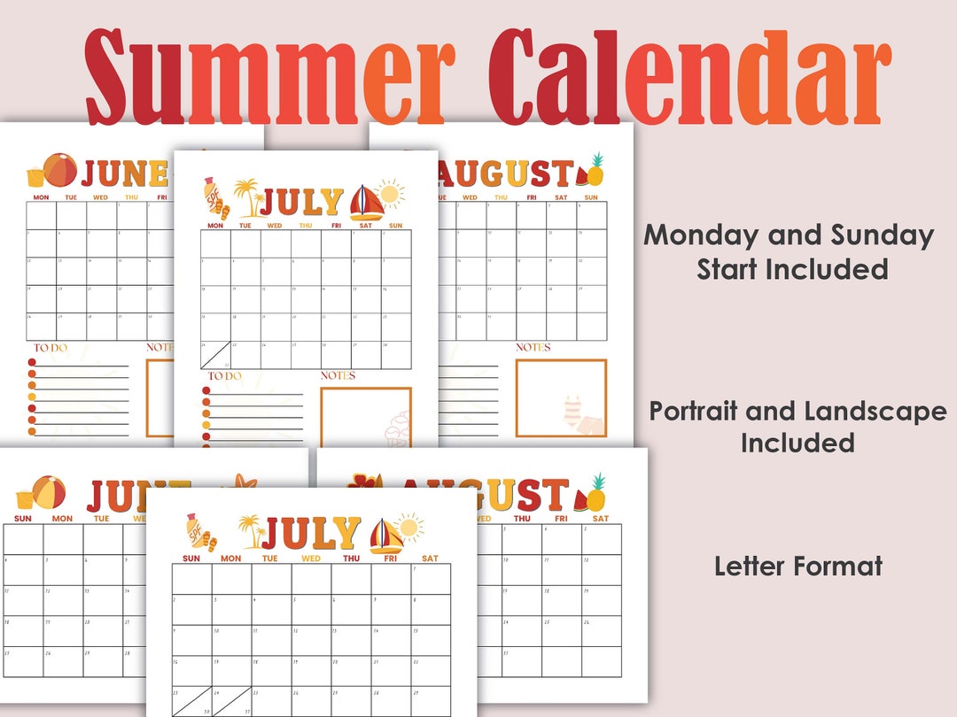 Printable Editable Kids Summer Calendar Summer Planner Kids Summer Todo