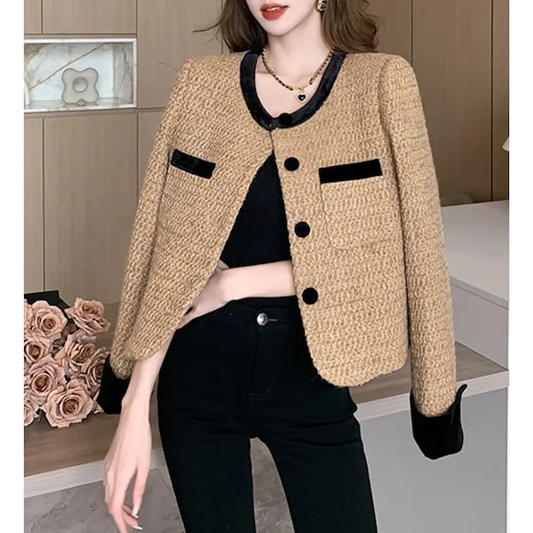 Woolen Crop Jacket Etsy