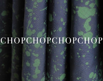 Thick Dark Blue Silk Fabric with Green Color Splash Pattern. Price by 2 meters.