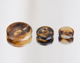 Brown Round Natural Horn Buttons- Available in 3 Sizes (25mm,17mm,15mm) - Price for 3 same-size buttons!!!