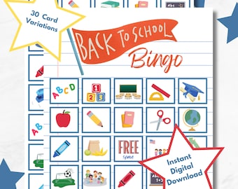 Back to School Bingo Game, 30 Unique Cards (Digital Download)