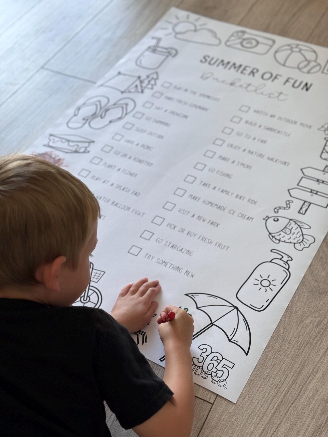 Summer Bucket List & Coloring Page, Giant Coloring Page, Summer Fun ...