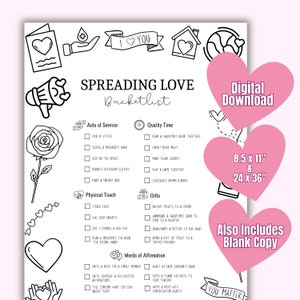 Valentines Bucket List I Valentinstag Malseite I Love Bucketlist I Druckbare Familienspaß I Valentinstag Aktivität für Kinder I Digitaler Download Bild 1