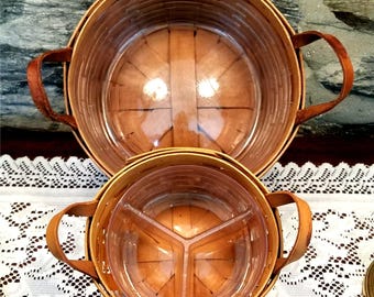VTG Longaberger 1989 Darning & 1997 Button Basket Combo w Liners Leather Handles