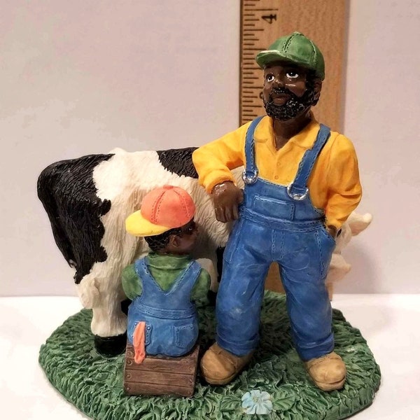 Vintage Traditions of Heart Figurine Farmer Milking Cow 1994 Young's Inc Resin