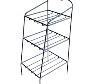 Vintage Tall Longaberger Black Wrought Iron 3-Tier Bin Basket Stand Staggered Shelves Rustic Home Decor 34&quot;t X 14&quot;w