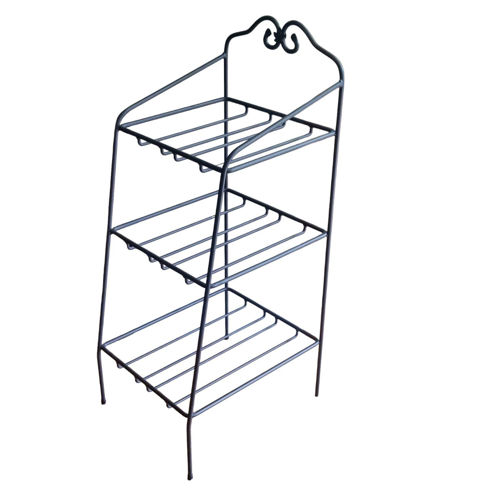 Vintage Tall Longaberger Black Wrought Iron 3-Tier Bin Basket Stand Staggered Shelves Rustic Home Decor 34"t X 14"w