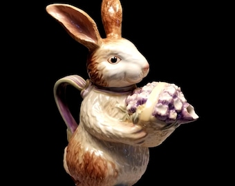 VTG Longaberger Teapot Springtime Floral Bouquet Bunny Rabbit Pottery No Chips