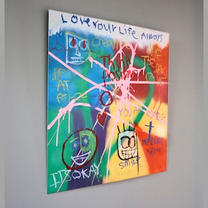 Abstract patterns on a multi-color background, Abstract on aluminum painting, Modern neo-expressionism wall decor