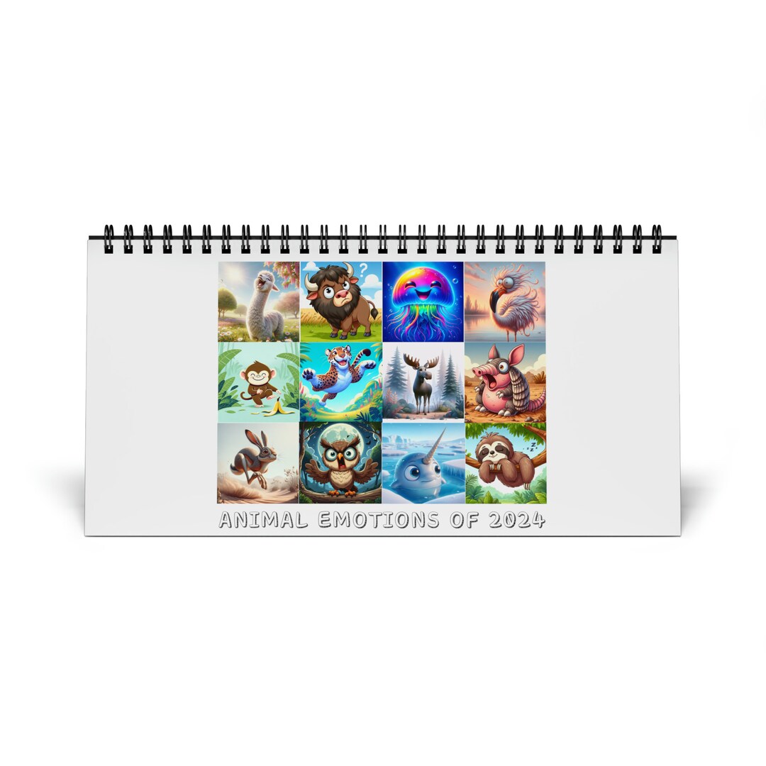 2024 Desktop Calendar, 2024 Animal Emotion Calendar, Cute Animal