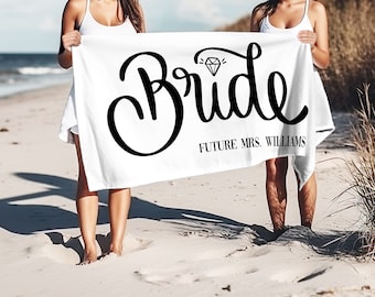 Bride and Bridesmaid Custom Beach Towel, Bride Beach Towel, Personalized Pool Towel, Bachelorette Bride Beach Towel, Honeymoon Gift for Her