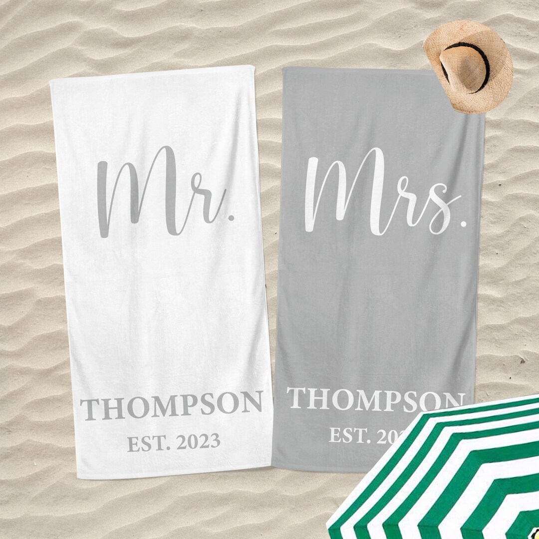 Personalized Mr. and Mrs. Beach Towel,custom Couples Towel, His and