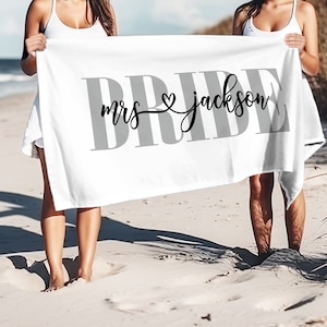 Bride and Bridesmaid Custom Beach Towel, Bride Beach Towel, Personalized Pool Towel, Bachelorette Bride Beach Towel, Honeymoon Gift for Her