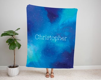 Personalized Sky Theme Name Blanket, Custom Stars Baby Shower Gift, Nursery Birthday Gift For Boys/Girls/Kids, Christmas Present Plush Throw