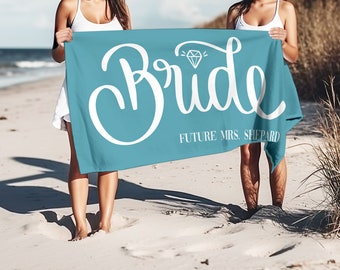 Bride and Bridesmaid Custom Beach Towel, Bride Beach Towel, Personalized Pool Towel, Bachelorette Bride Beach Towel, Honeymoon Gift for Her