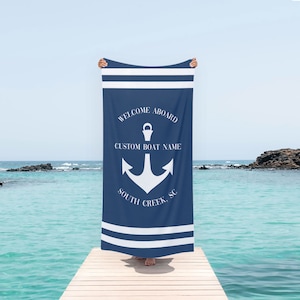 Custom Anchor Name/Text Beach Towels, Personalized Nautical Gift for Mom/Dad, Unique Name Towel, Yatcht/ Boat Trip Sailing Bath Towel