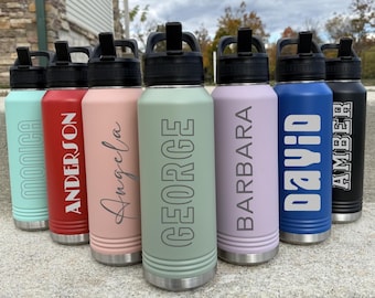 Custom Name 32 oz Water Bottle,Personalized Script Font Tumbler for Players,Coaches,Girls Boys Kids, 2026 Christmas Gift Sport Gym Flask