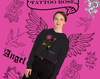 Tattoo Rose Damen Kurz Kapuzen Sweatshirt