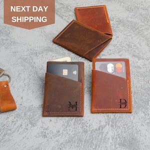 Cartera de cuero grabada, tarjetero, funda minimalista de cuero para tarjetas, billetera fina de cuero para tarjetas, regalos para hombres, regalo para hijo