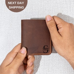 Cartera de cuero hecha a mano para él, tarjetero minimalista, regalo para esposo, billetera de cuero de grano completo, regalo para papá, regalo para hombres