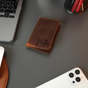 Billetera minimalista de cuero, billetera plegable, billetera delgada de cuero desgastado, billetera de cuero personalizada, tarjetero de cuero