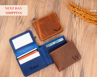 Perfect Leather Men's Trifold Wallet RFID Personalized Monogram Initials Engraving Wallet Mens Custom Wallet Boyfriend Gift for Dad, Husband