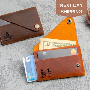 Minimalist Business Card Holder, Monogrammed Leather Small Wallet, Credit Card Holder