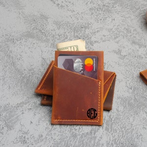 Billetera delgada personalizada, regalo del Día del Padre, tarjetero de cuero minimalista