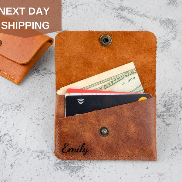 Business Card Holder- Christmas Gift- Slim Leather Card Case - Credit Card Holder