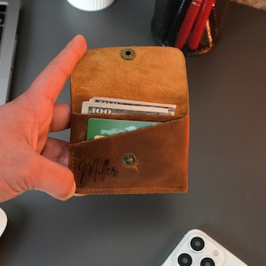 Monedero minimalista de cuero hecho a mano, tarjetero personalizado, monedero de cuero, regalo para ella