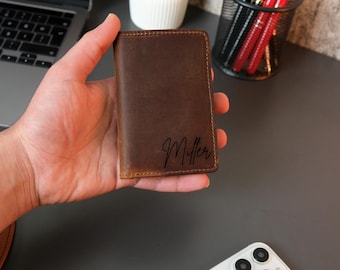 Personalized Leather Wallet, Minimalist Leather Front Pocket Wallet, Handmade Mens Leather Gift, Slim Card Holder, Christmas Gift for Him