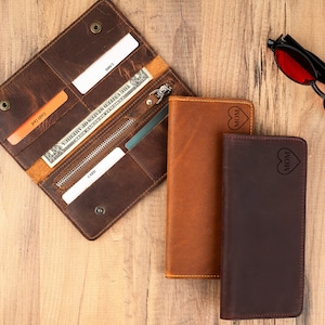 Cartera de cuero para mujer, regalo personalizado para mamá, regalo para ella, billetera larga de cuero, regalo para el día de la madre, monedero de cuero con cremallera